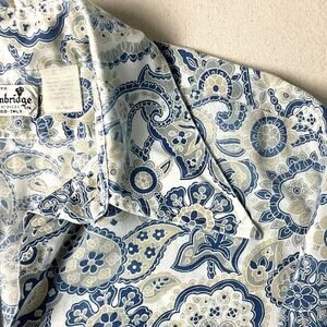 Vintage 70s Cambridge Paisley Dagger Collar Short Sleeve Shirt Mens Size L